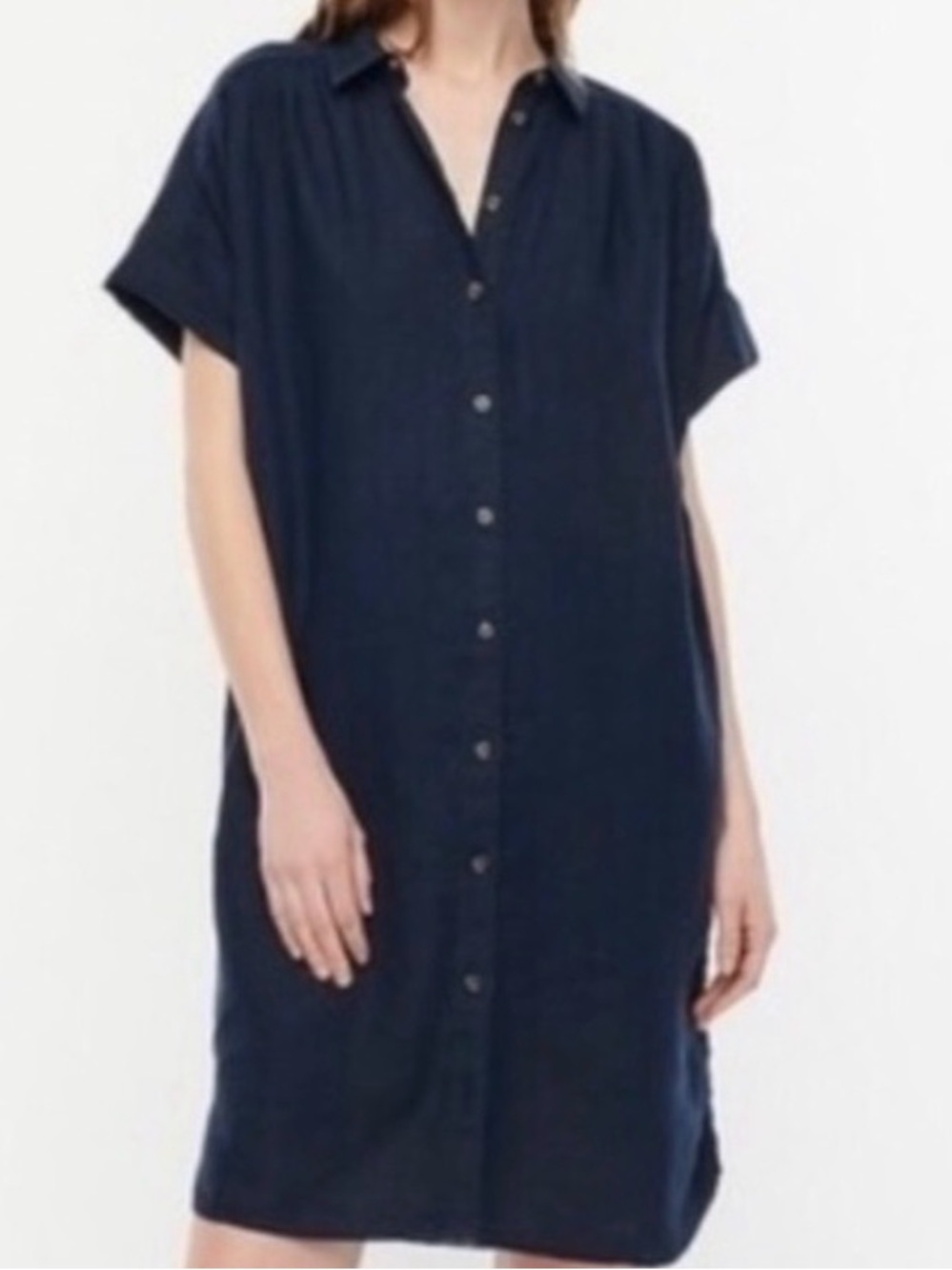 J.Crew Linen Navy Short-Sleeve Button-Up Dress, size XS